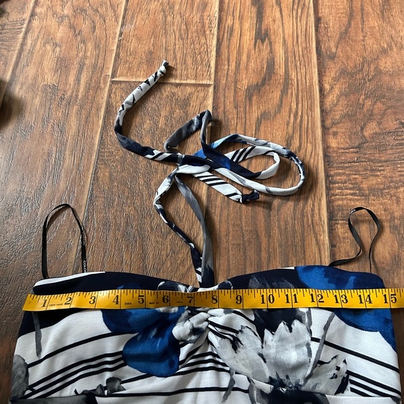 Blue and White Ruched Spaghetti Strap Maxi Sundress - Picture 4 of 5